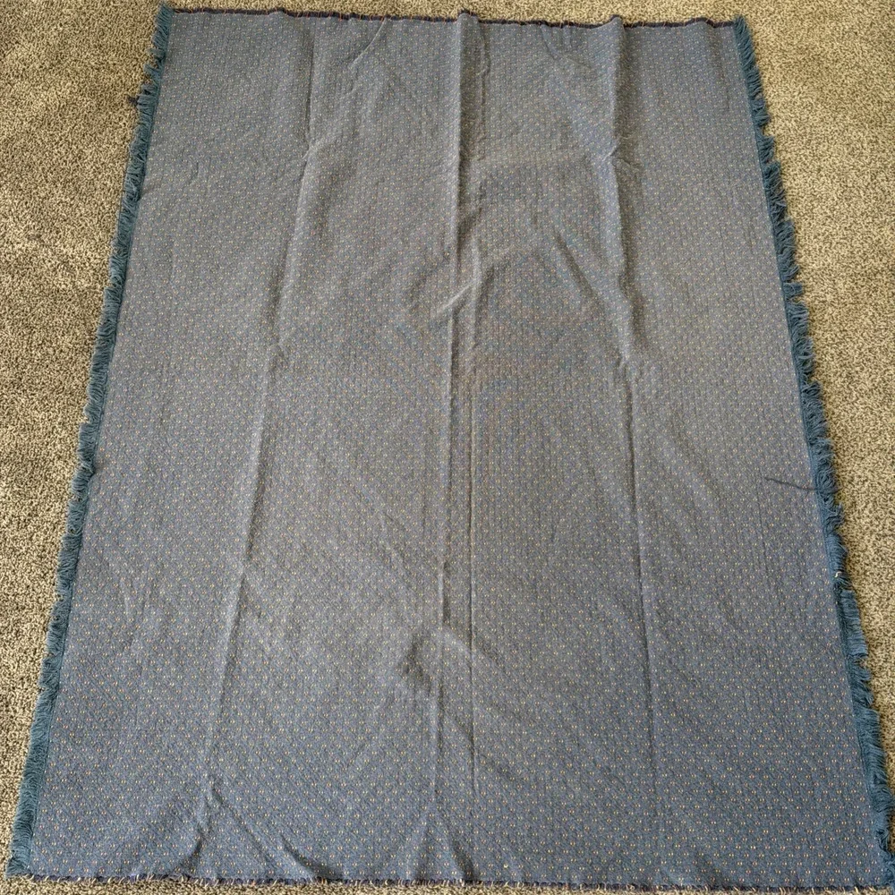 Vtg Country Blue Small Tablecloth 53x42